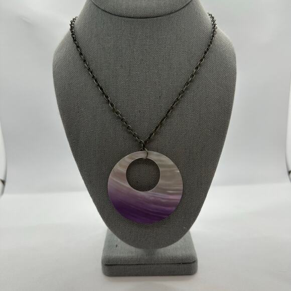 Fashion Necklace Two Tone Circle Purple Shell Beachy Artistic Statement Chain‎ - Picture 1 of 5